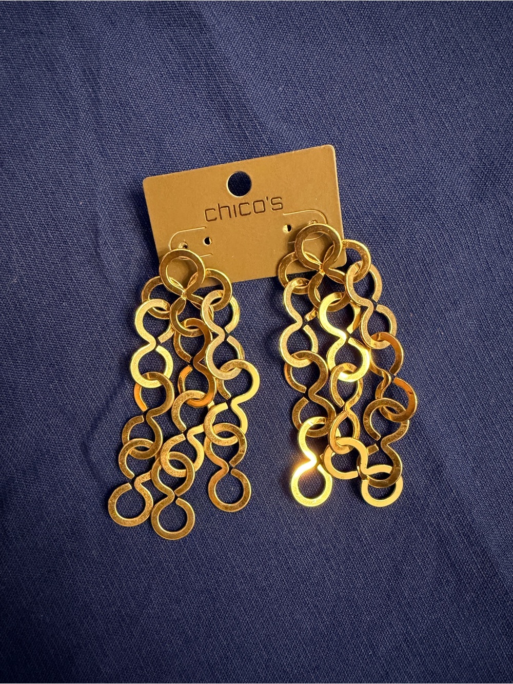 Chico's Shiny Silver Linked Ring Dangle Earrings